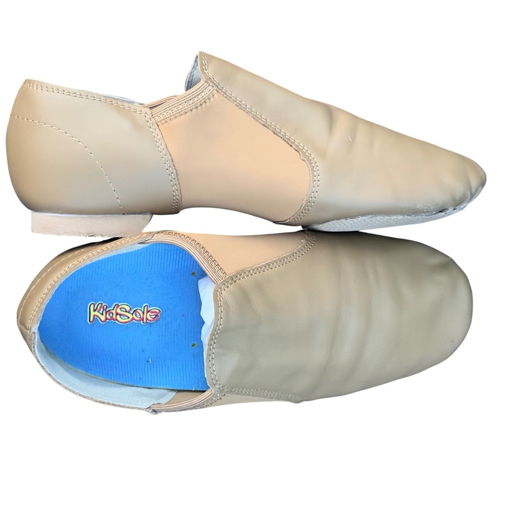 KidSole Jazz Dance Shoes Kids Tan Leather Slip On Split Sole Performance